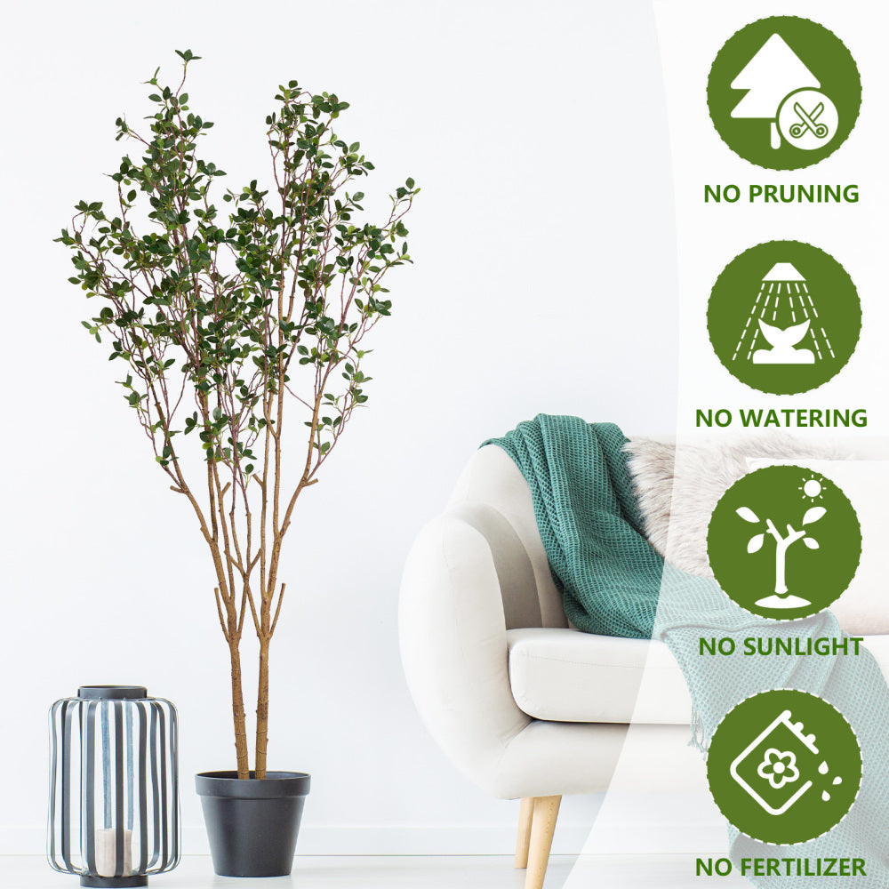 Faux Black Olive Tree, 160cm Tall Artificial Indoor Tree with Natural Trunk and Realistic Leaves for Home or Office Decor, 1pc/set