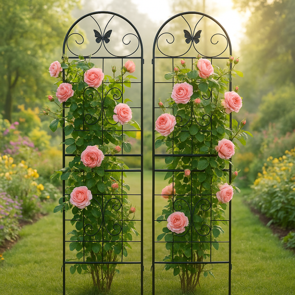 Metal Garden Trellis, 2 Pack Metal Trellis for Climbing Plants, Indoor/Outdoor Plant Trellis for Potted Plants, House Plants, Climbing Vines, Flowers and Vegetables, Lawn Garden Fence Decor Screen, Bl