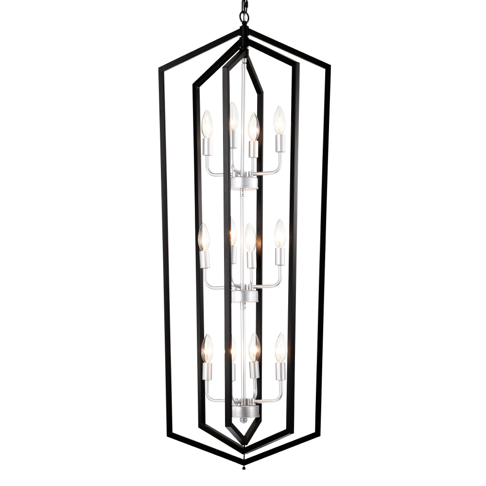8-Light Lantern Tired Farmhouse Ceiling Hanging Light Black Chandelier Metal Modern Pendant Light Fixtures for Kitchen Island Dining Room Living Room Foyer Entryway(E12 Bulbs Not Included)