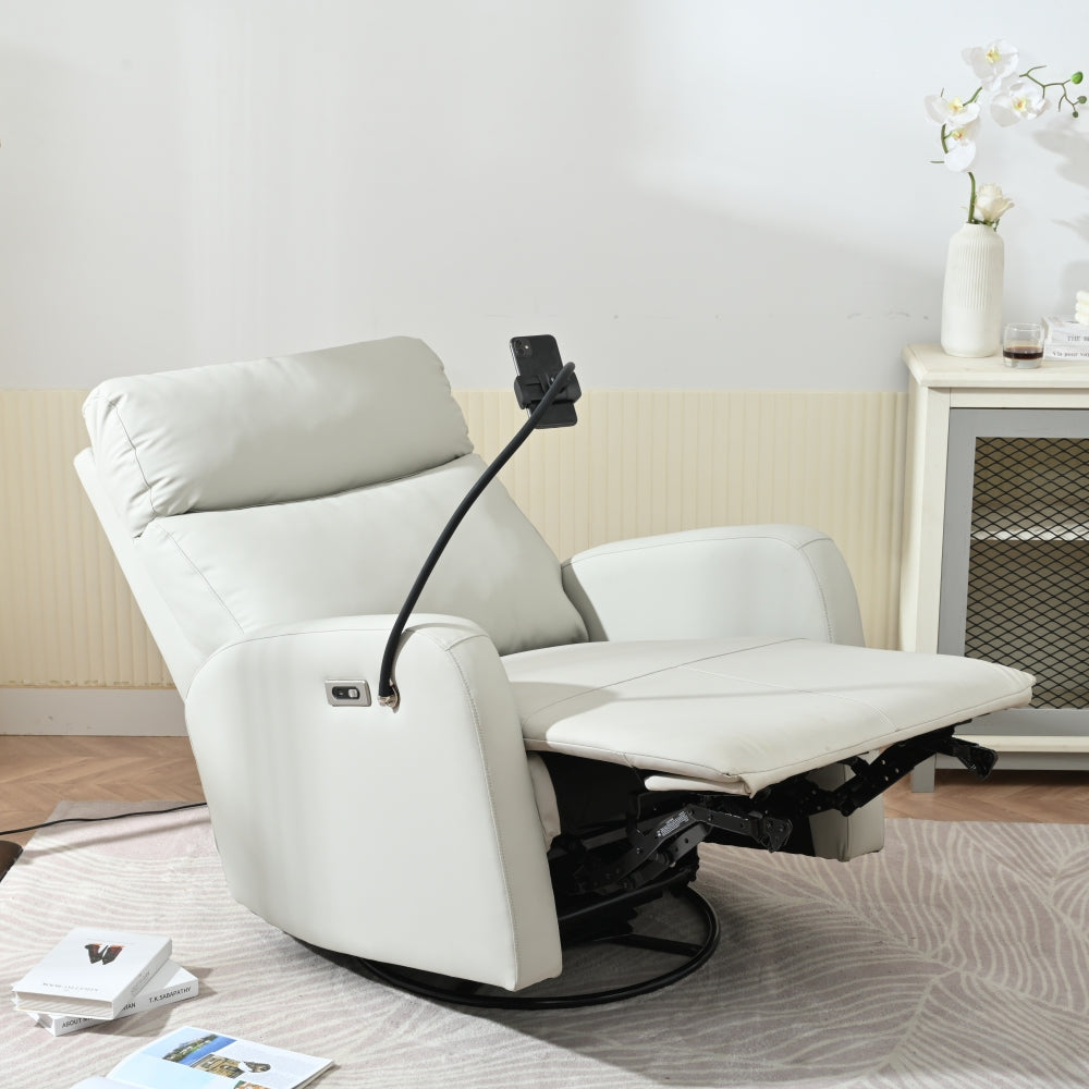270° Power Swivel Rocker Recliner Chair, Electric Glider Reclining Sofa with USB Ports, Power Swivel Glider, Rocking Chair Nursery Recliners for Living Room Bedroom(Light Gray+270° Swivel)