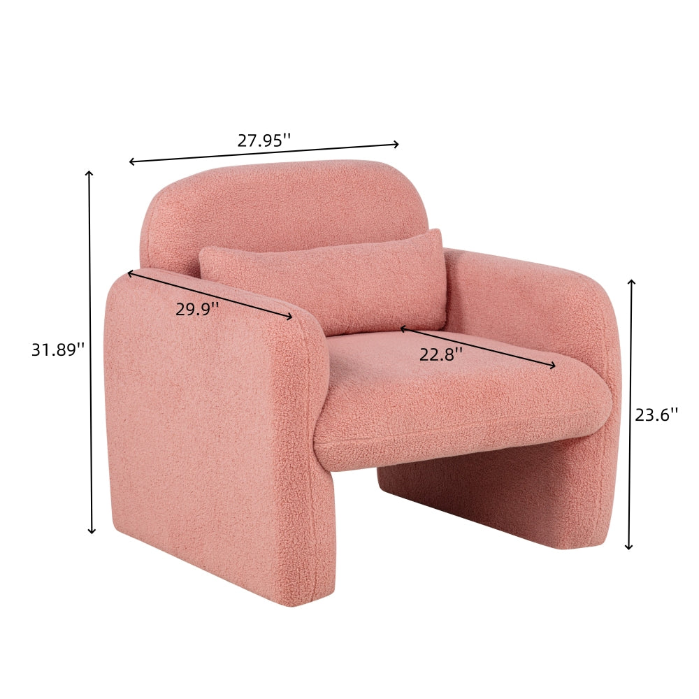 Stylish and Minimalist Teddy Fleece Single Sofa Chair with Arms and Pillow, Armchair, Accent Chair for Living Room, Bedroom, Study,Pink