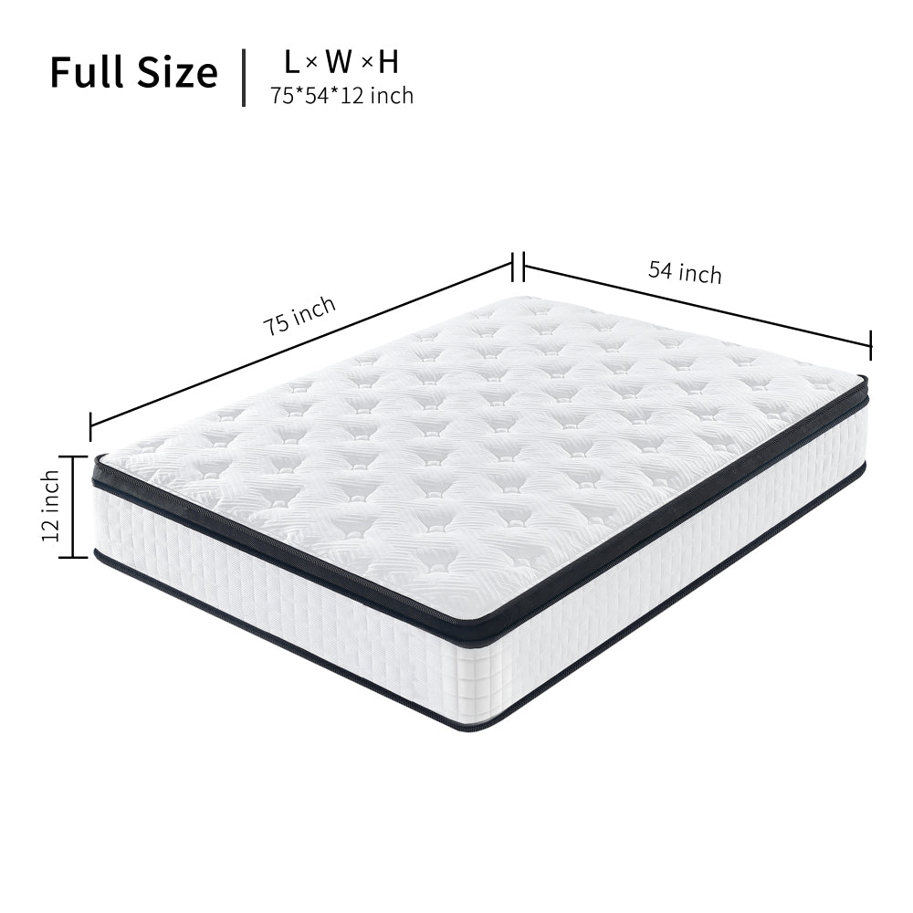 Full Size 12 Inch CertiPUR-US Cool Memory Foam OEKO-TEX 100 Knitted Cover Individual Pocket Spring Hybrid Mattress in A Box