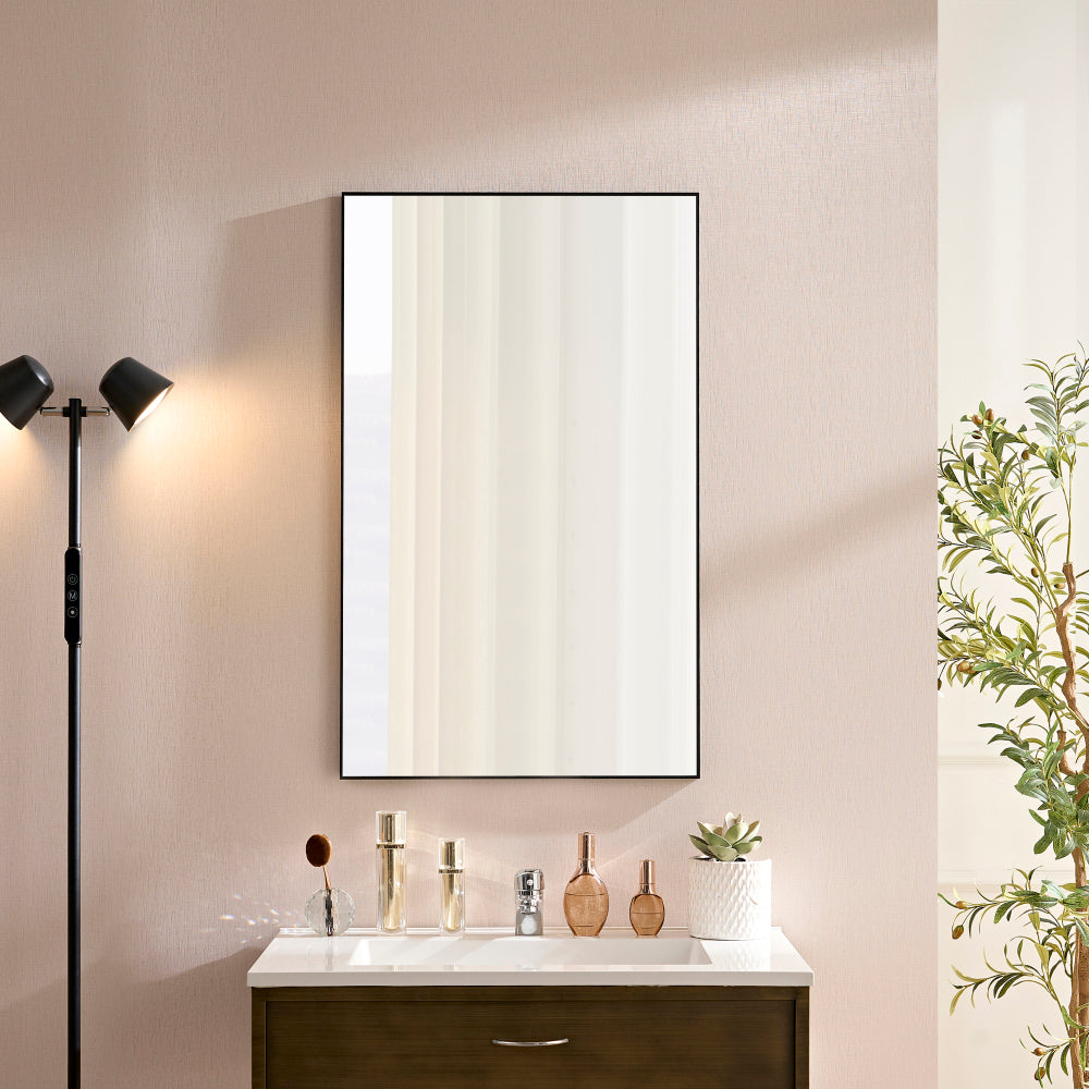 40x30inch Silver Rectangular Wall-mounted Beveled Bathroom Mirror,Square Angle Metal Frame Wall Mounted Bathroom Mirrors For Wall(Horizontal & Vertical)