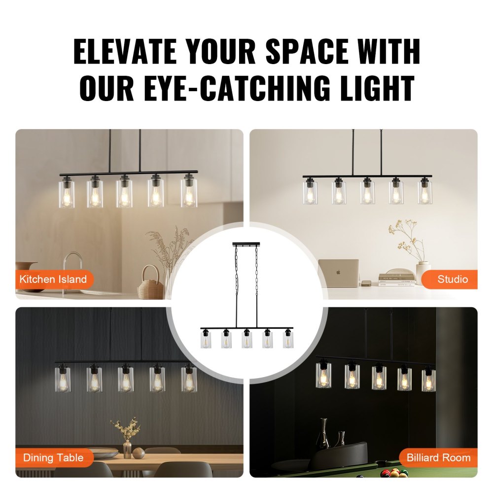 5-Light Kitchen Island Pendant Lights 60W Adjustable Dining Room Light E26