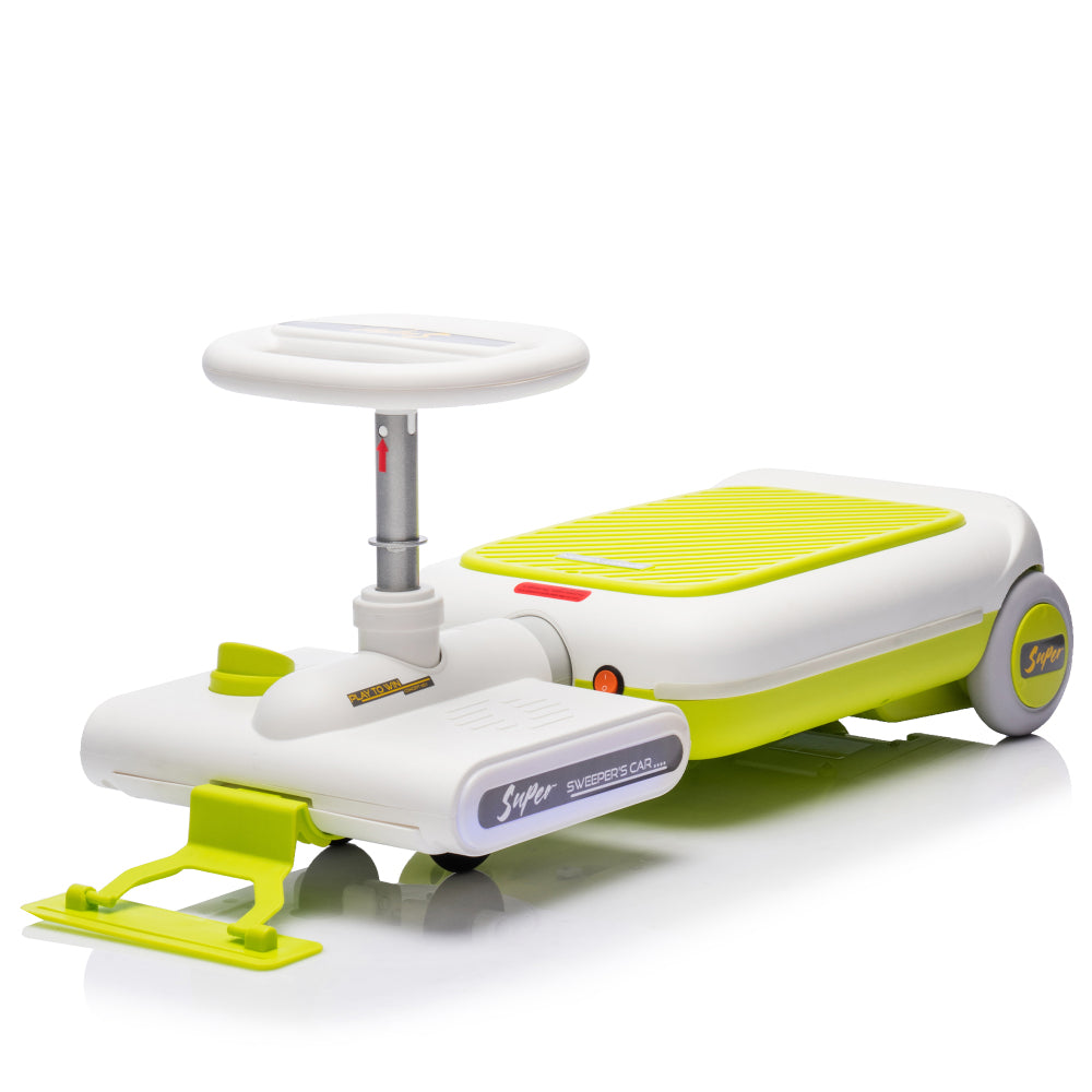 12V Cleaning Go Kart For Kids,55W Motor,Front with mop for cleaning,Length can extended by 6cm,Built in music and lighting functions,Provide a speed of 1.86-2.49MPH for kids aged 3-6 years old.