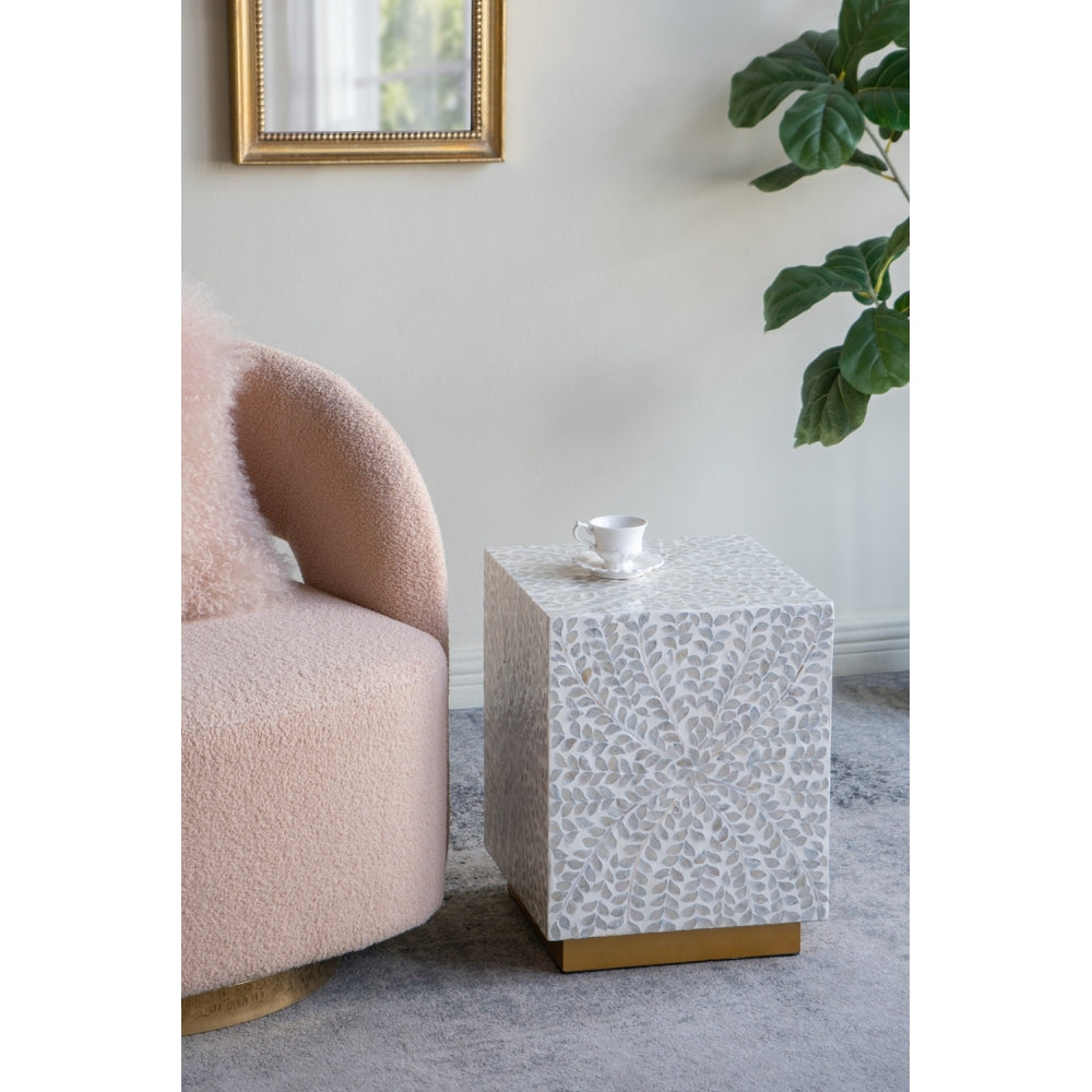18x18x21" Hexagonal Capes Capiz Stool, Cream/Yellow