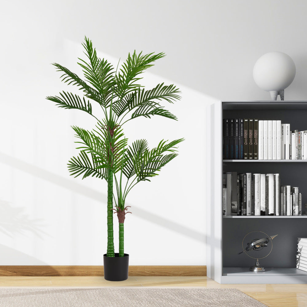 Artificial Golden Cane Palm Tree, 180cm Tall Faux Areca Palm Plant in Pot for Indoor or Outdoor Home and Office Decor, Adjustable Trunk, 1pc/set