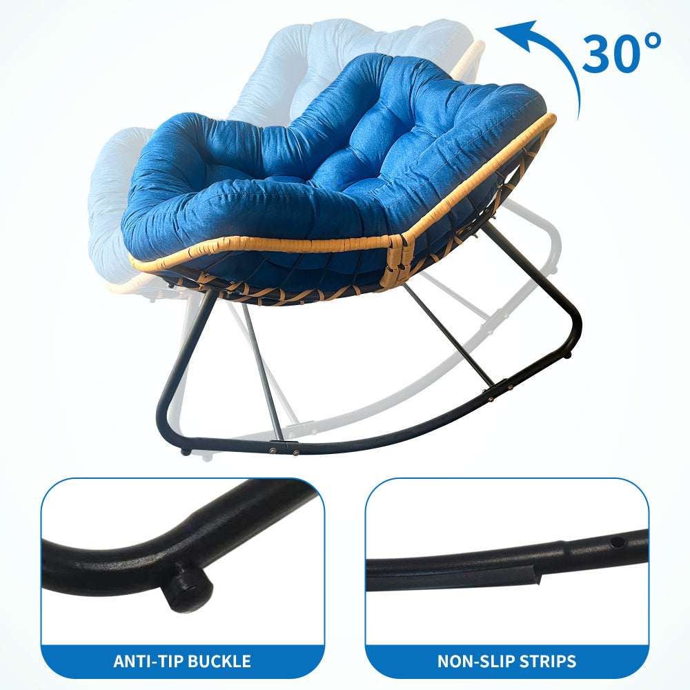 9.7Ibs Ultra-Plush Rattan Rocking Chair With Anti-Tip Design, 450LB Capacity Rattan Lounge Chair for Balcony,Living Room,Garden,Patio - Easy Assembly Blue
