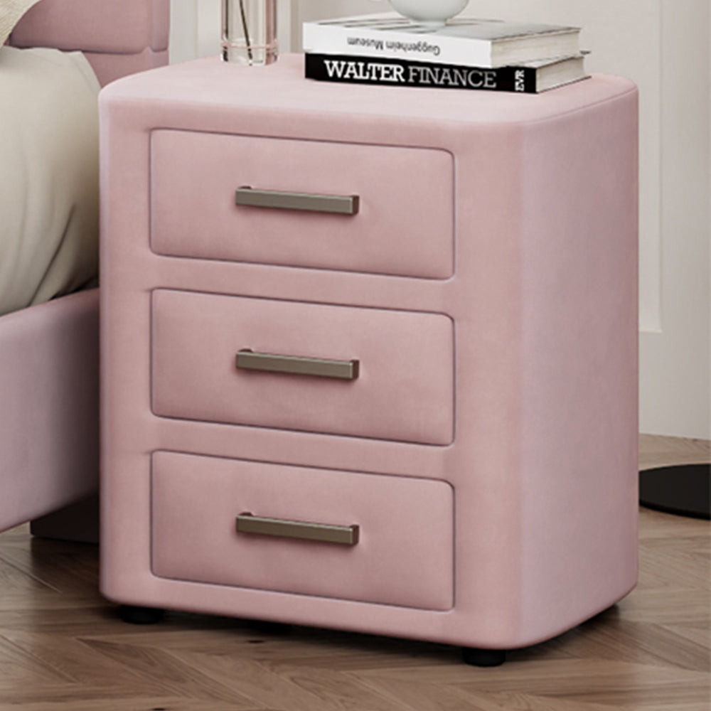3 Pieces Bedroom Sets Queen Size Velvet Upholstered Platform Bed Vertical Channel Tufted Headboard and Two Three-drawer Nightstands,Pink