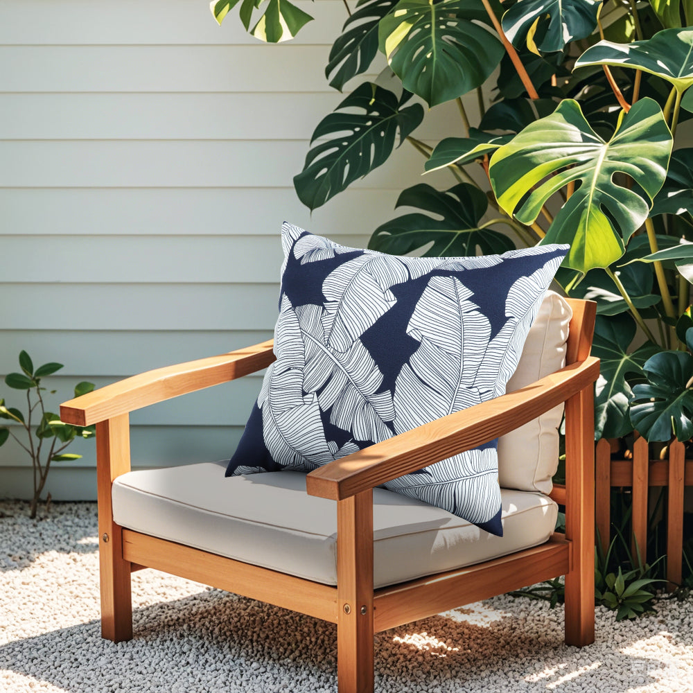 2 Pack Outdoor Throw Pillows, Waterproof & Fade-Resistant Patio Cushions for Garden, Porch, Poolside Furniture - Soft & Comfortable Decorative Pillow Covers (18x18 Inch, Blue leaf)