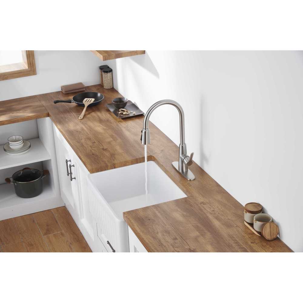 Kitchen Sink Faucet with Pull Out Sprayer Brushed Nickle,Stainless Steel High Arc Kitchen Sink Faucet, 3 Way Setting Single Handle Kitchen Faucets with Deck Plate