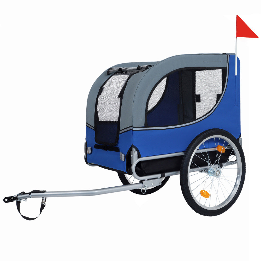 Large Folding Bike Trailer for Dogs – 66LB Capacity All-Terrain Pet Carrier, Durable Steel Frame for Cycling, Jogging, Camping & Outdoor Adventures, Blue- Grey