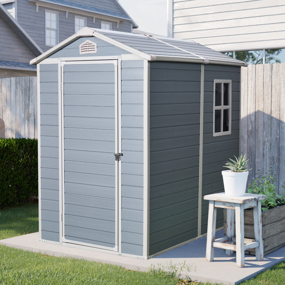 5ft x 3ft Resin Outdoor Storage Shed Plastic Garden Sheds with Floor and Lockable Door for Backyard, Lawn, Grey (W540S00019)