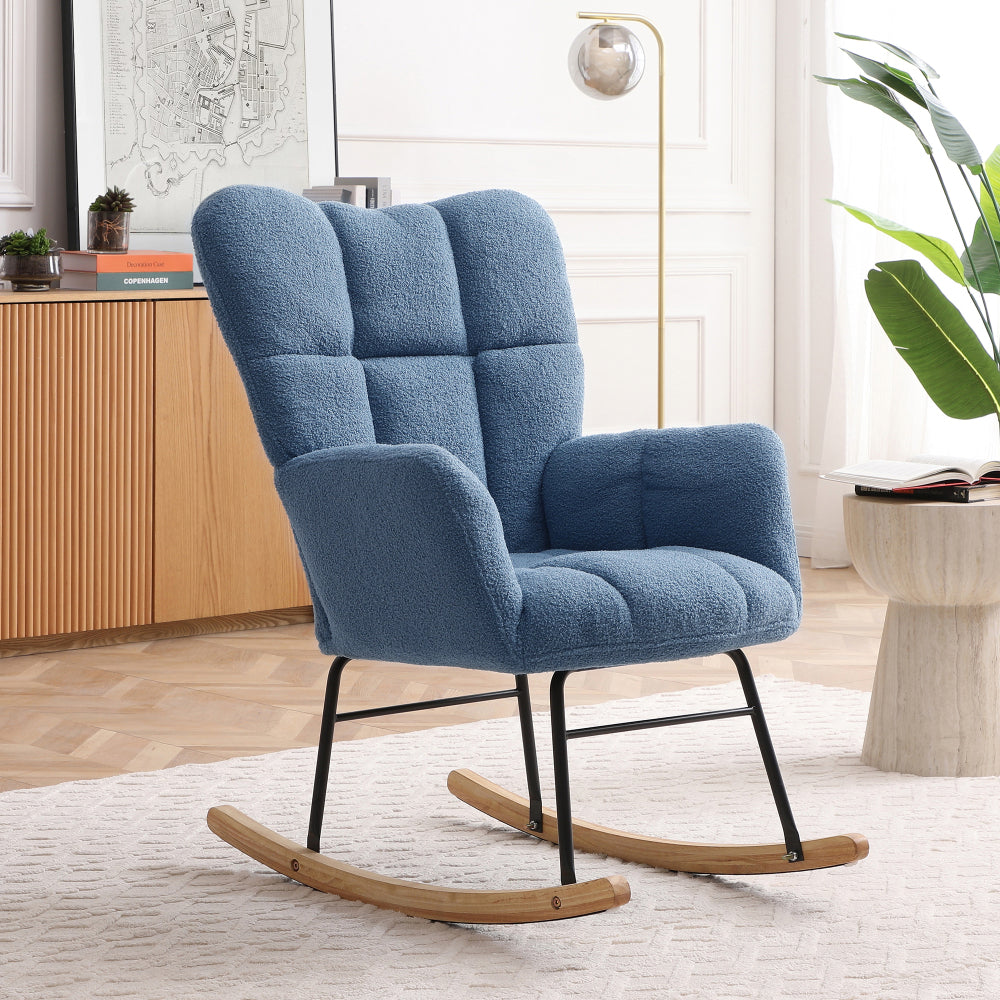 Rocking Chair Teddy Upholstered Glider Rocker Rocking Accent Chair Padded Seat with High Backrest Armchair Comfy Side Chair for Living Room Bedroom Offices BEIGE