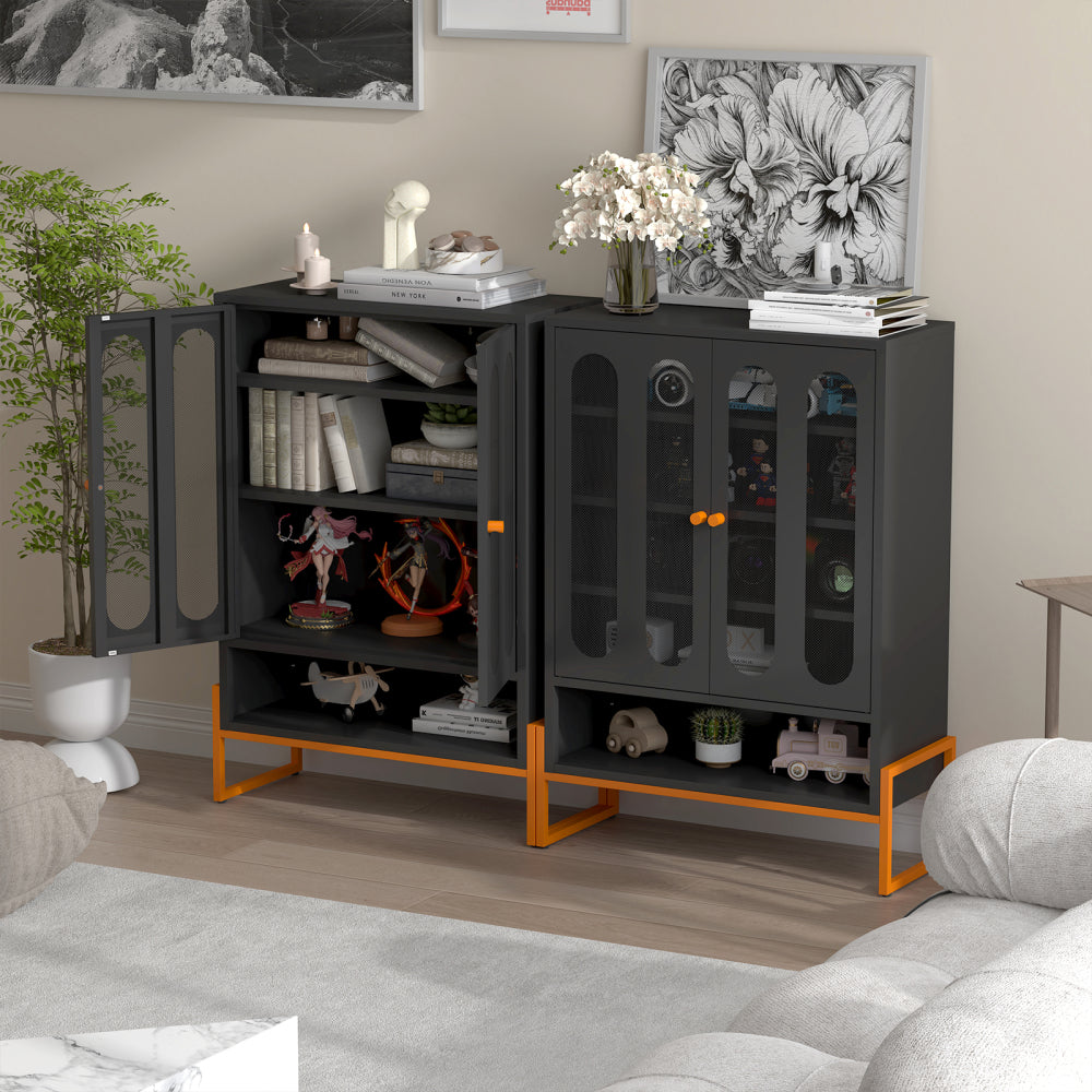 Modern minimalist double door shoe cabinet with adjustable mesh doors and high foot hollow storage cabinet bottom, compatible with robotic vacuum cleaners