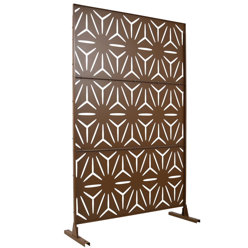 Outdoor & Indoor Privacy Screen Metal Privacy Screen 76" H×48" W, Freestanding Decorative Privacy Screen for Deck Balcony Patio, Privacy Fence Panels for Outside Lawn Garden PS104 BROWN