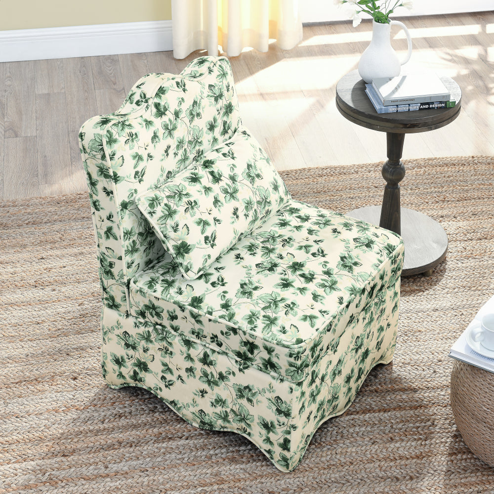 Flannel single dining chair with soft seat cushion and backrest, no armrests, matching pillow can be used as waist cushion, this dining chair can be used in the living room - GREEN