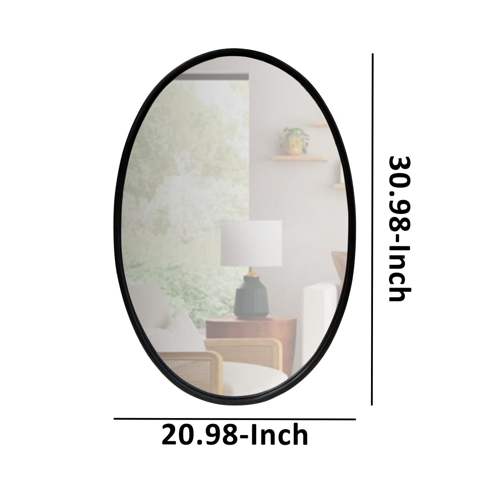 Oval Metal Wall Mirror with Framed Edges and Wooden Backing, Black