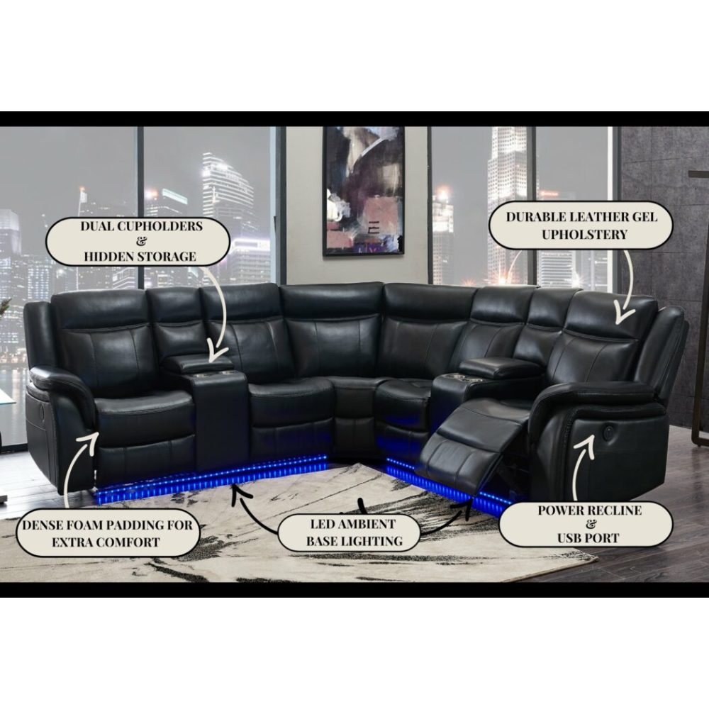 JUPITER BLACK LEATHER SECTIONAL