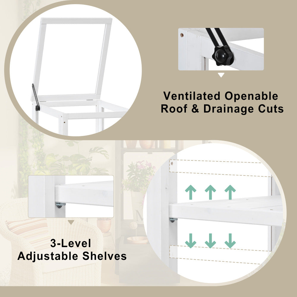 TOPMAX 62.4inch Height Wood Garden Greenhouse Balcony Portable Mini Cold Frame with Movable Storage Box and Adjustable Shelves for Outdoor Indoor Use, White