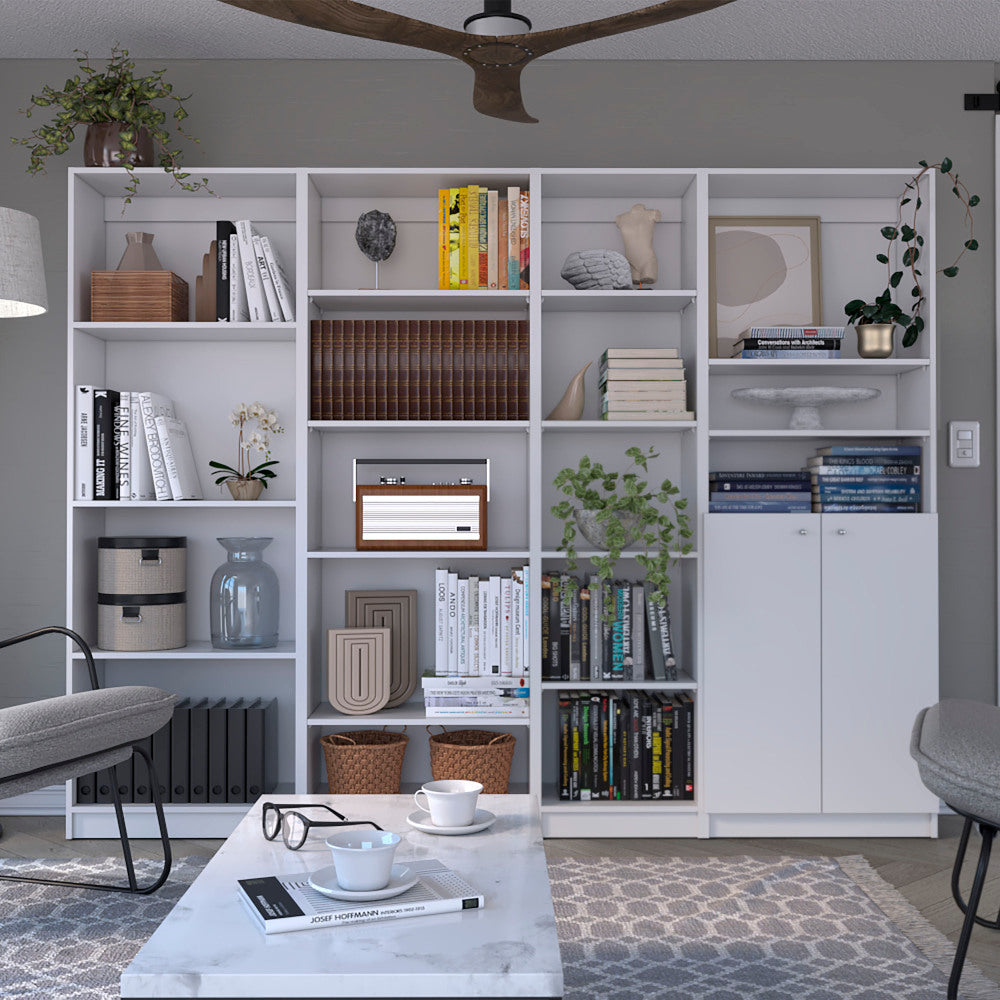 Dupree 3 Piece Home Bookcase set, 67" Wide with 14 Shelves , Living Room Set Set White
