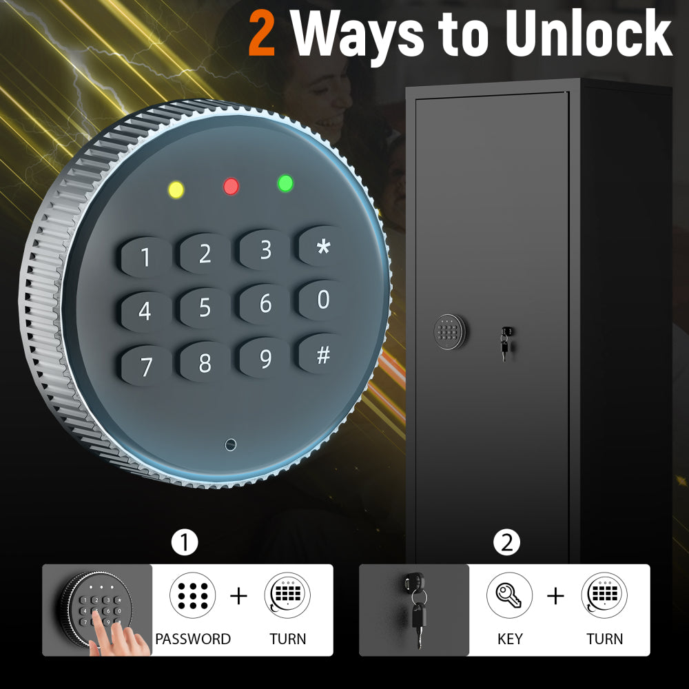 Steel Large Fireproof and Waterproof Gun Safe, Supporting Classified Storage of Multiple Types of Firearms, Equipped with Pistol Pouches, a Programmable Keypad, Dual Backup Keys and a Alarm System.