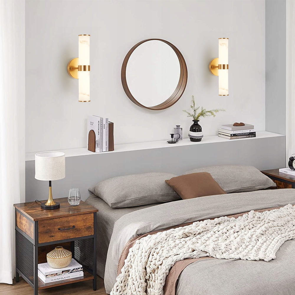 Resin Imitation Marble and Chrome Wall Sconce, Set of 2,Modern Vertical Light Fixture for Bathrooms, Hallways, and Bedrooms (Only Indoor)