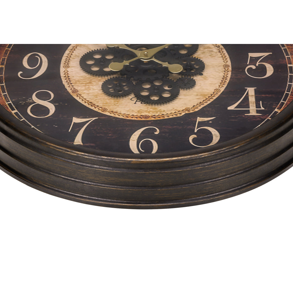 Clocks, 24" Round, Gear Mechanism, Wall Clock, Brown, Traditional