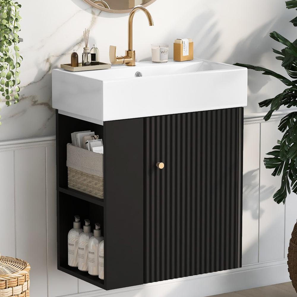 21.6" white Bathroom vanity, Combo Cabinet, Bathroom Storage Cabinet, Single Ceramic Sink, Left side storage
