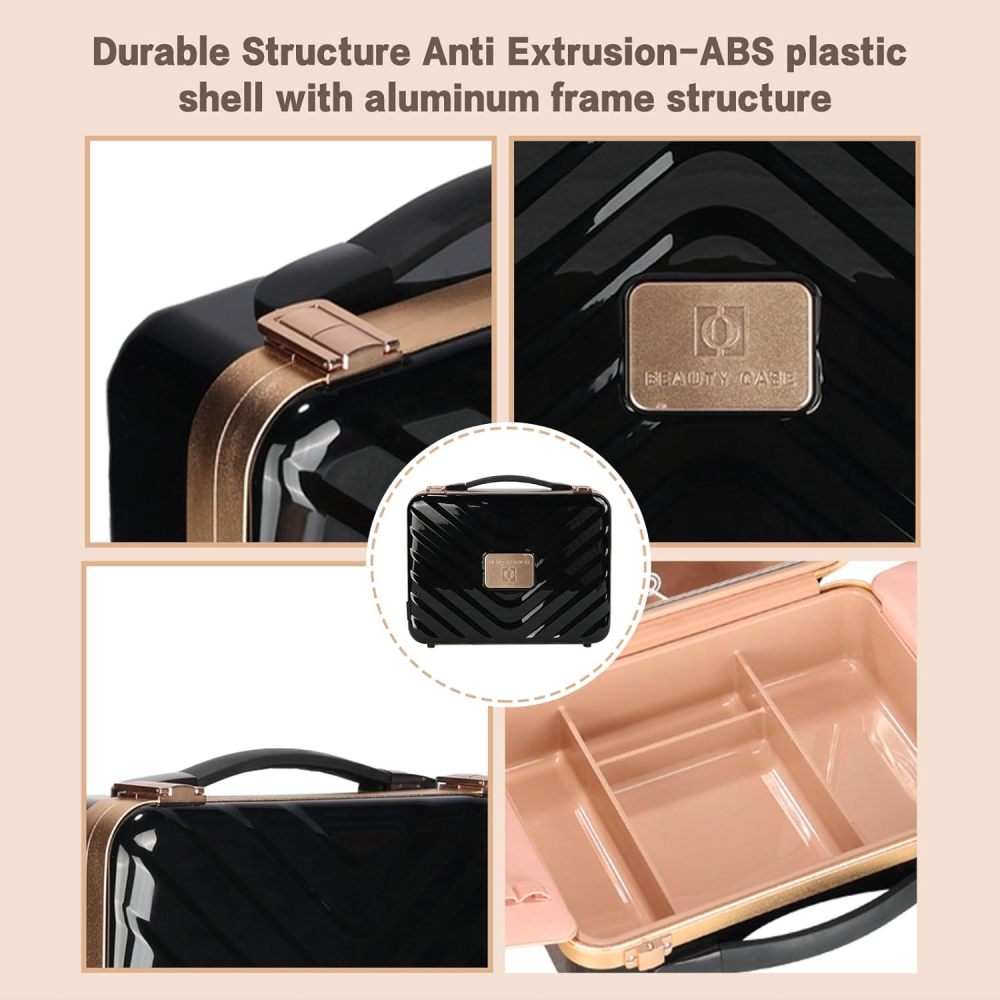 Makeup Case with LED Lighted Mirror Travel Makeup Train Case Cosmetic Organizer for Girls Makeup Artist, Makeup Tools, Hairstylist Travel Black