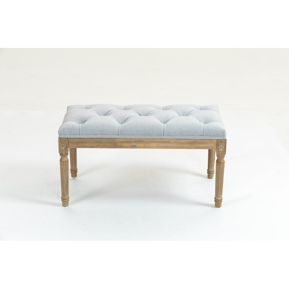32"inch French Vintage Bedroom Bench Upholstered Dining Benches, Fabric End of Bed Bench for Bedroom Dining Room Living Room Entryway Light GRAY