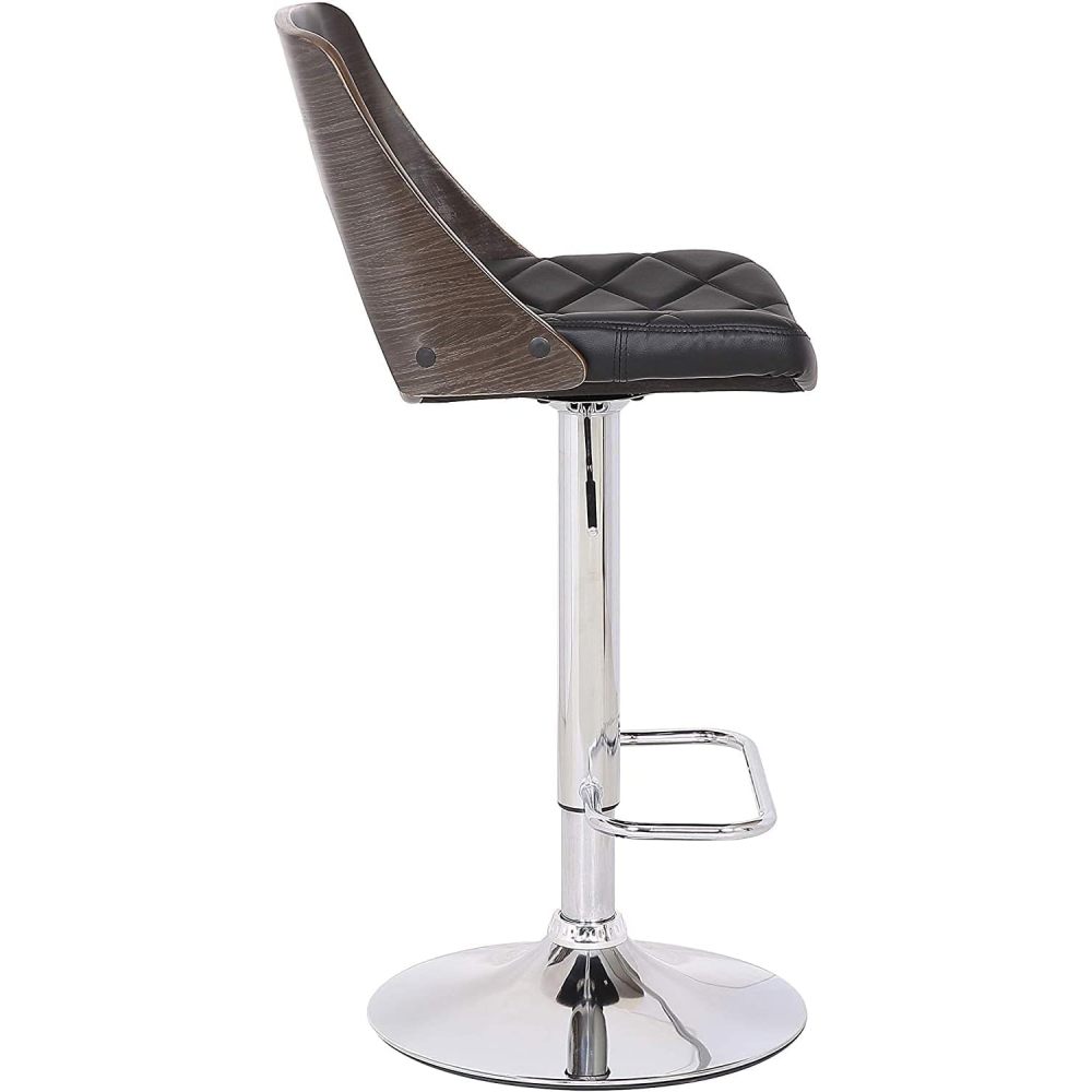 Bentwood Contemporary Modern Stylish Wood Back Adjustable Swivel Bar Stool with Diamond Quilted Finish Curved Seat and Back, Weathered Oak
