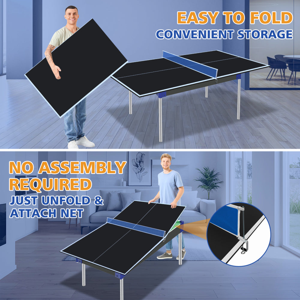 6*3ft Black Mid-Size Ping Pong Conversion Top Foldable & Portable Table Tennis Table Top for Indoor Games