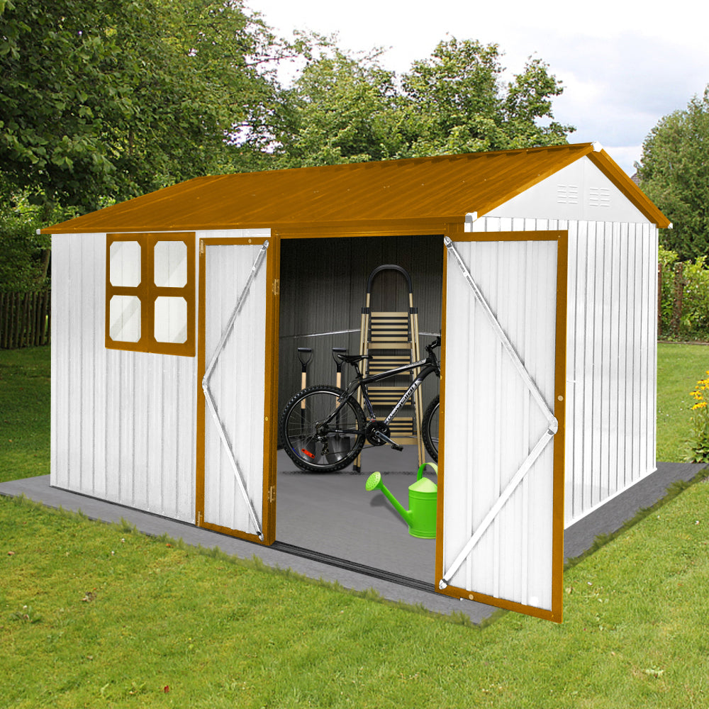 Metal garden sheds 10ftx8ft outdoor storage sheds white+yellow with window