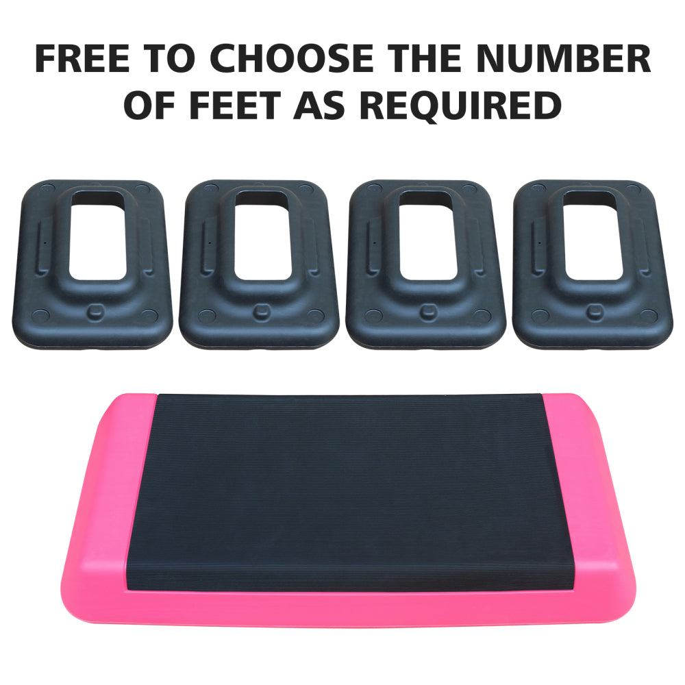 Adjustable Workout Aerobic Stepper in Fitness & Exercise Step Platform Trainer Pink Black with 4 Risers
