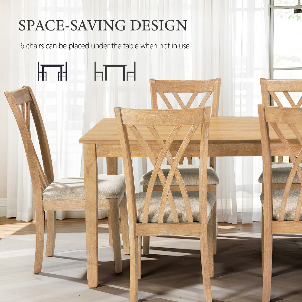 Dining Table Set with 6 Chairs, Modern Dining Table and Chairs Set, 1 Table & 6 Chairs, 60"L x 36"W Table, 23"H Chairs, Anti-Slip, Perfect for 4-6 Persons, Home, Kitchen, Living Room.