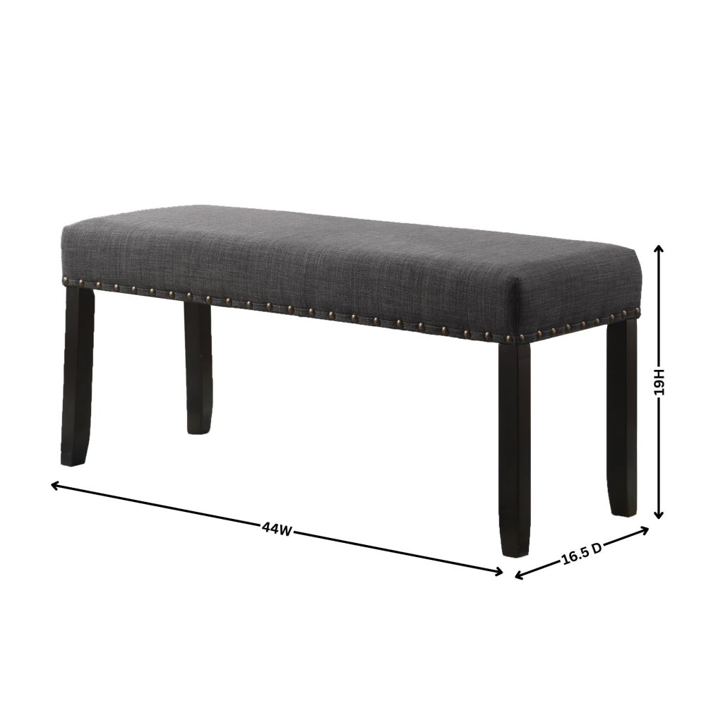 Biony Fabric Dining Bench with Nailhead Trim, Grey