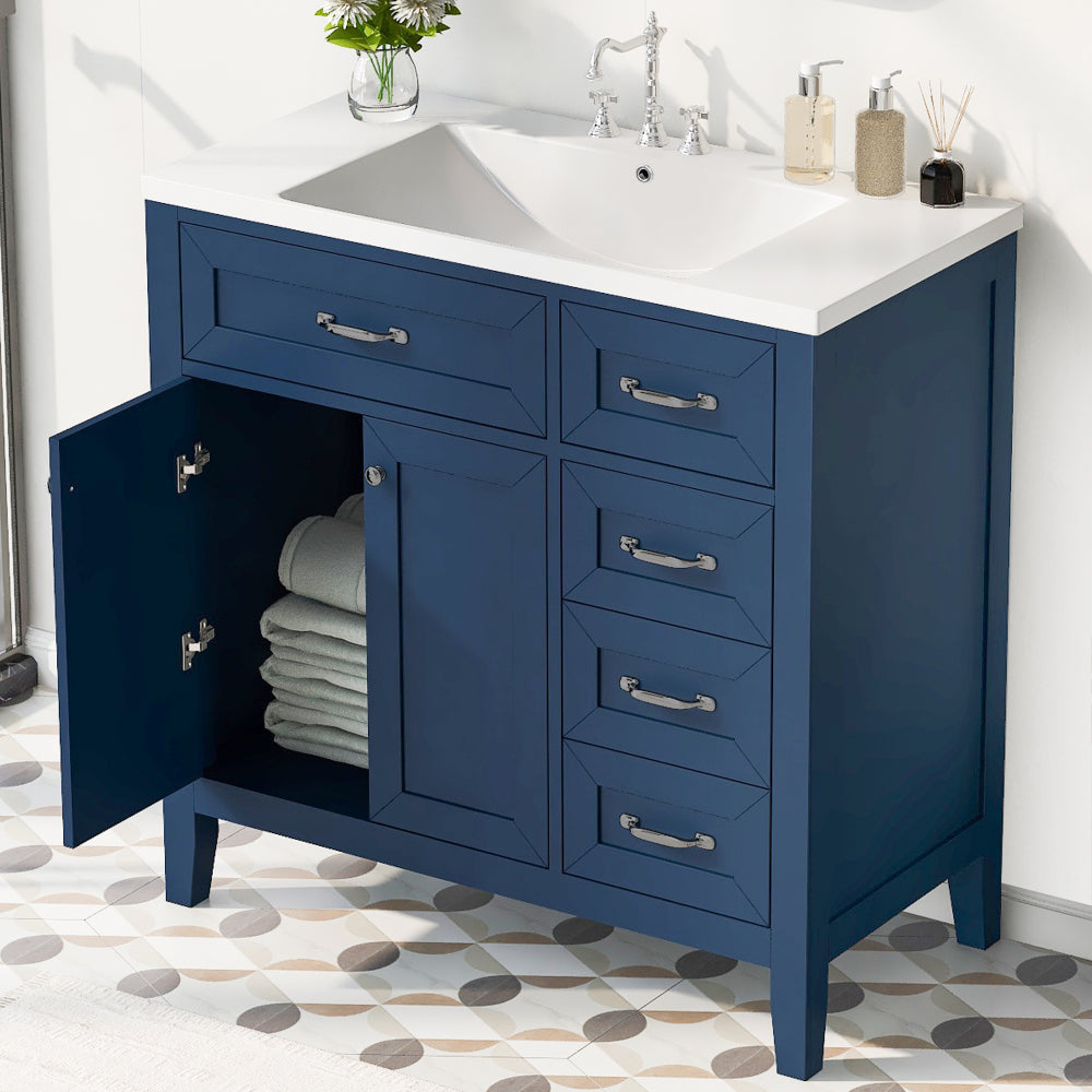 36" Bathroom Vanity with Sink Combo, White Bathroom Cabinet with Drawers, Solid Frame and MDF Board (Old Sku:JL000007AAK)