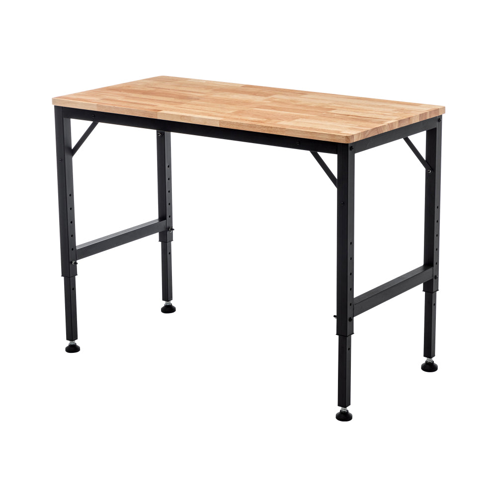 48" Heavy-Duty Adjustable Workbench for Garage, Rubber Wood shop table W/Metal Wheels, Hardwood Workstation Weight Capacity over 2000 Lbs with Wheels