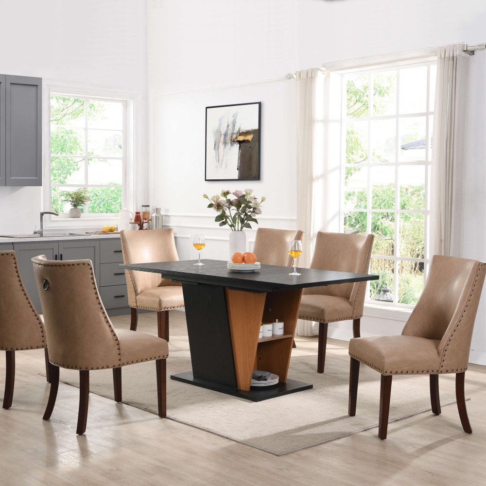 61.81 (46.46) inch Extendable Dining Table with Built-in Storage, Modern Wooden Table with Sturdy Metal Frame and MDF base, Adjustable Tabletop for Home Kitchen, Dining Room, and Office Spaces.