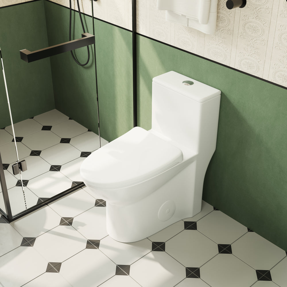 1.1/1.6 GPF Elongated Comfort Height Floor Mounted One-Piece Toilet, CUPC Certified, WaterSense Cetified, Ceramic, White Color, Soft Close Seat