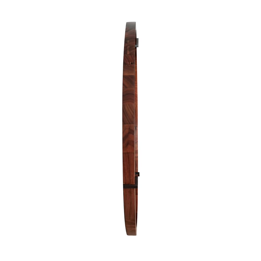Hausen 31.5" Mid-Century Modern Round Accent Wall Mirror, Brown Walnut Wood & Veneer