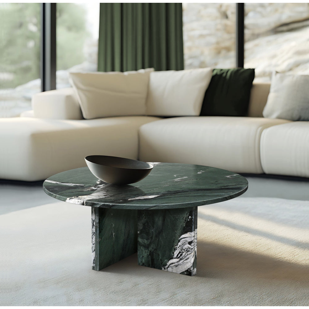 Blue gray natural marble coffee table, small table, living room table, natural stone, Ø27.6 h12.6 Inch/Ø70 h32 cm, genuine marble, real marble