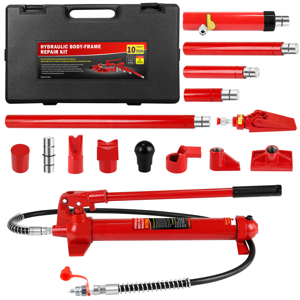 4 Ton Porta Power Kit, Portable Hydraulic Jack with Oil Hose, Auto Body Frame Repair Kit with Storage Case for Car Repair, Truck, Farm