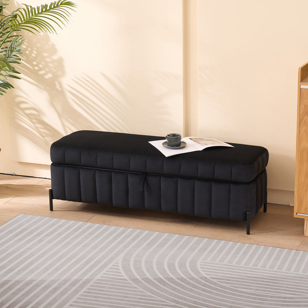 49.21" Wide Upholstered Velvet Storage Soft Bench Footstool Ottoman End of Bed with Metal Legs, Foot Rest for Living Room, Entryway and Bedroom. Navy