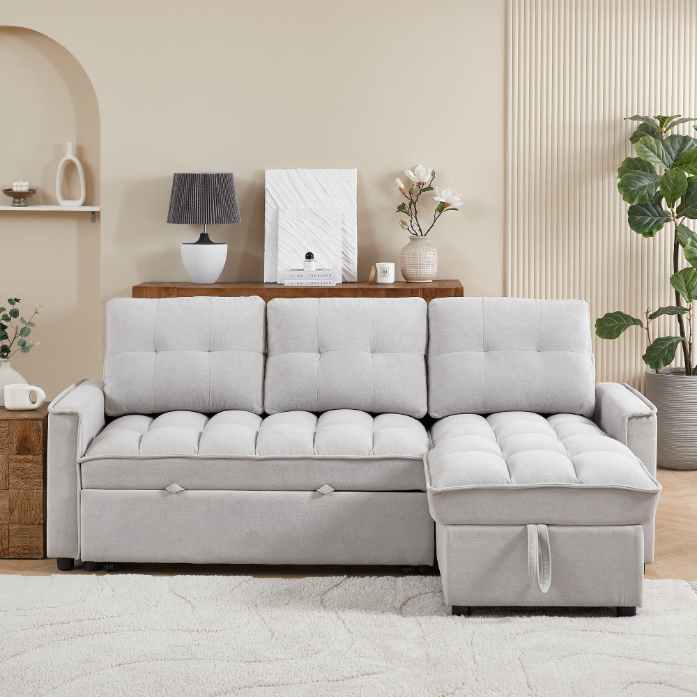 MH 78.75" Reclining Sofa, Pull-Out Sofa Bed with USB and tape-c charging ports, L-Shaped Sectional Sofa with Reclining Storage and Arm Side Organizer Pocket Features, Living Room Comfort Sofa