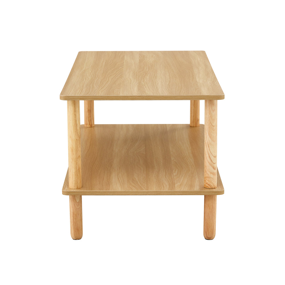Modern 2-Tier Coffee Table for Living Room Furniture,Rectangular Center Table with Open Storage Shelf,Rounded Rubberwood legs,Stable and Durable,Easy Assembly