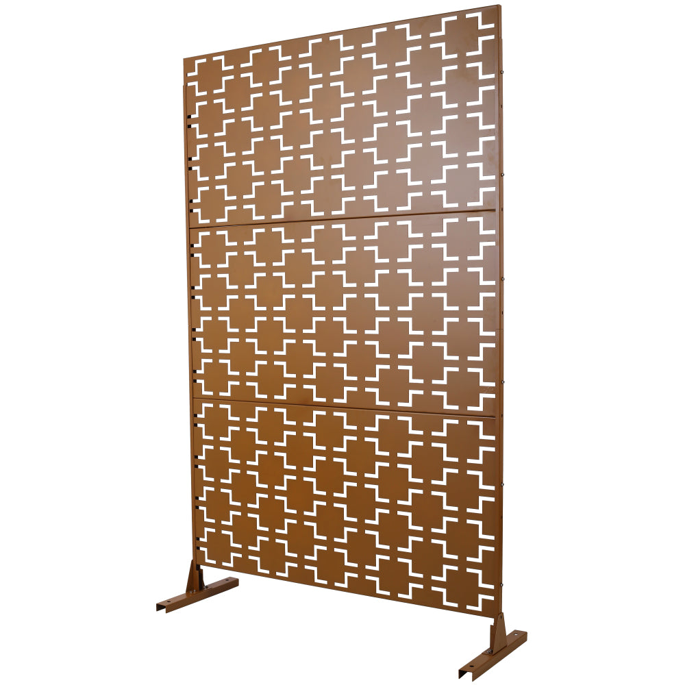 Outdoor & Indoor Privacy Screen Metal Privacy Screen 76" H×48" W, Freestanding Decorative Privacy Screen for Deck Balcony Patio, Privacy Fence Panels for Outside Lawn Garden PS105 BROWN