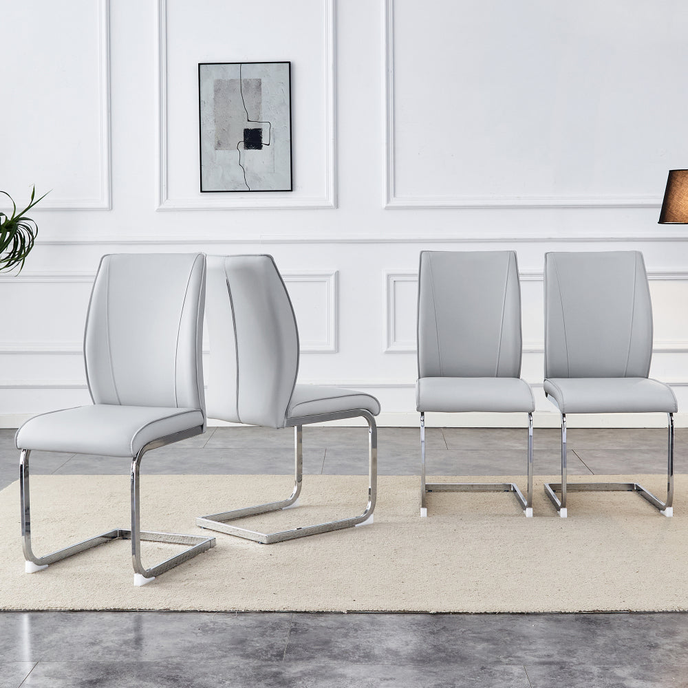 Luxury Simple Arch Chair - Set of 4 Dark Gray PU Material High Resilience Dining Chair with Arched Metal Silver Leg.Crazy Horse Texture PU Dining Chairs.