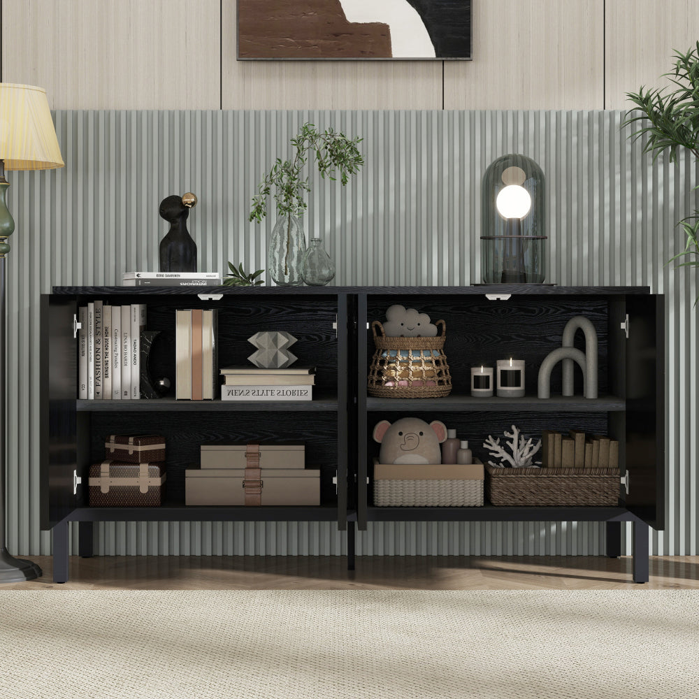 Stylish Storage Cabinet Sideboard Wooden Cabinet with Unique Geometric Circle Door Design,Suitable for Study Rooms ,Entrance and Living Room(Black)